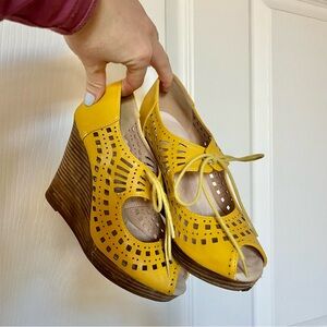 Restricted Yellow Cut-Out Wedge Sandals - Size 6